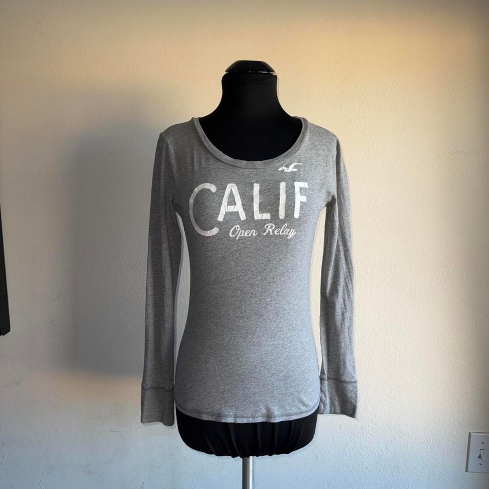 Vintage Hollister California Open Relay Womens Gray Long Sleeve Top White